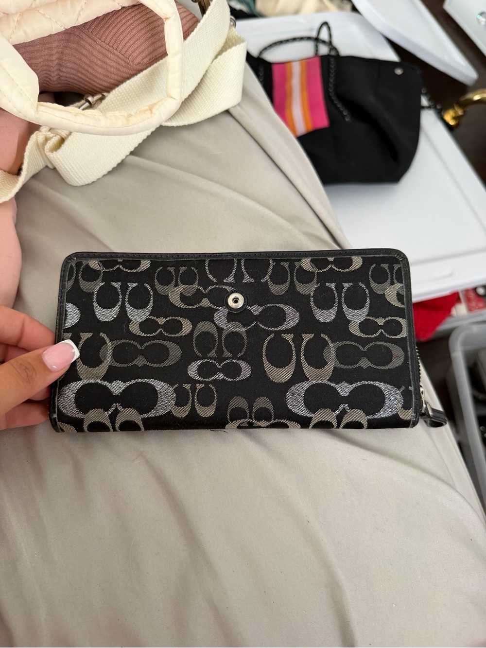 Coach Black Signature Jacquard Zip Wallet